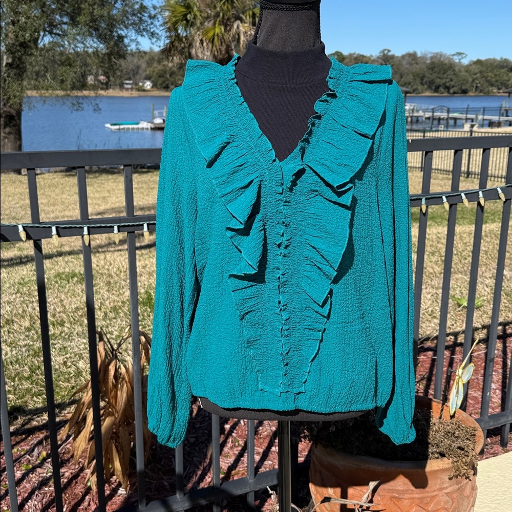 NWT! MSRP $69 Marc New York Teal Ruffle Blouse